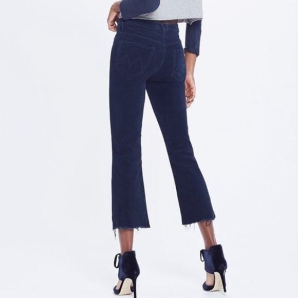 Mother Insider Crop Step Fray Corduroy 25 Navy Blue Hopscotch Jeans Pants Casual - Picture 1 of 14